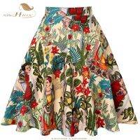 【CW】 SISHION Floral Print Ladies Skirts VD0020 Waist Inspired 50s 60s Cotton Skirt