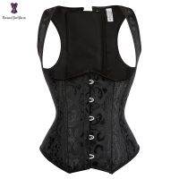 【cw】 Steampunk Underbust CorsetJacquard Floral Waist CincherShapewear With G String