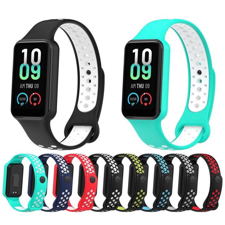 สำหรับ-amazfit-band-7-loop-ซิลิโคนระบายอากาศสองสีสายนาฬิกาข้อมือ-ดำ-น้ำเงิน-ขายเอง