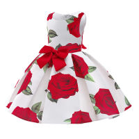 Children Wedding Dresses 2022 Spring Summer New Rose Print Kids Vest Princess Dress For Girls Banquet Evening Dresses 3-10 Years