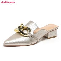 Hot sell 2023 Women Slippers New In Metal Chain Summer Casual Slides Female Shoes Ladies Outside Mules Flip Flops Pointed Toe Low Heels