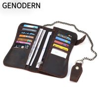 ZZOOI GENODERN Chain Wallets for Men Genuine Leather Bifold Checkbook Wallet Rfid Blocking Mens Purse Credit Card Clutch Handbag