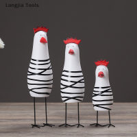 Longjia Tools รูปปั้นไก่3ชิ้น เซ็ตสไตล์ทำด้วยมือรูปปั้นไก่3ขนาดเครื่องประดับไก่แกะสลักของตกแต่งรูปไก่