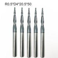 5pcs/lot R0.5*D4*20.5*50L*2F HRC55 ทังสเตนโซลิดคาร์ไบด์เคลือบเรียวบอลจมูก End Mill ชนิดกรวยเครื่องตัดกัดซีเอ็นซี