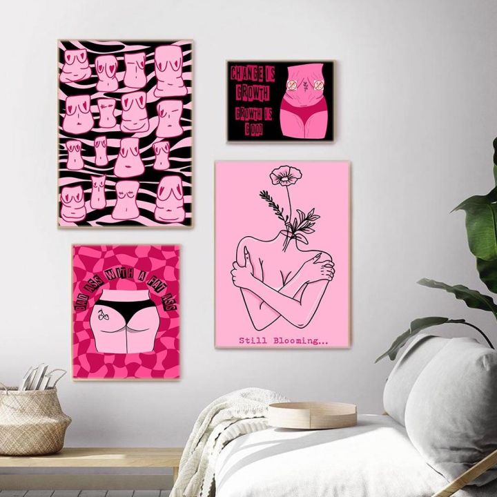 female-body-positive-art-canvas-print-pink-feminist-chest-ass-sexy-girl-panties-painting-poster-abstract-black-room-home-decor