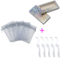 Eyelash Packaging Box Set with Drawstring Organza Faux Lashes Bag Wholesale Lashes Boxes Packaging and Lash Tweezers In Bulk