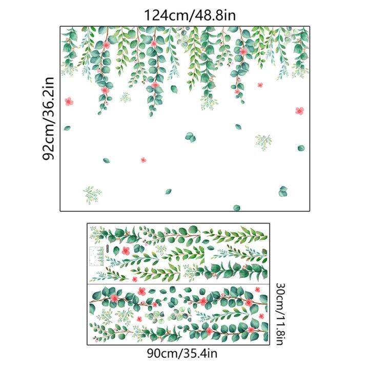 gloryworld-สติกเกอร์รูปลอกผนังติดหน้าง่ายสำหรับห้องน้ำใบไม้สีเขียวสีน้ำสติ๊กเกอร์ติดผนังรูปลอกดอกไม้สดใสสำหรับห้องนอนและตกแต่งห้องนั่งเล่นมีกาวในตัวน้อยกว่า