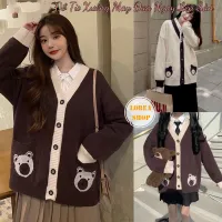 Áo Khoác Cardigan Trắng Nâu Túi Gấu Nữ form rộng xinh xắn chất liệu Nỉ Bông