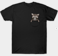 2023 New Pocket Racoon T-Shirt design graphic print mens cotton round neck T-shirt Valentines Day gift