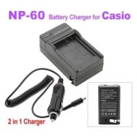 Casio 2in1 Digital Camera Battery Charger for CASIO CNP-60 แท่นชาร์จแบตเตอรี่ CNP-60 แท่นชาร์จในบ้านและรถยนต์ (0234)