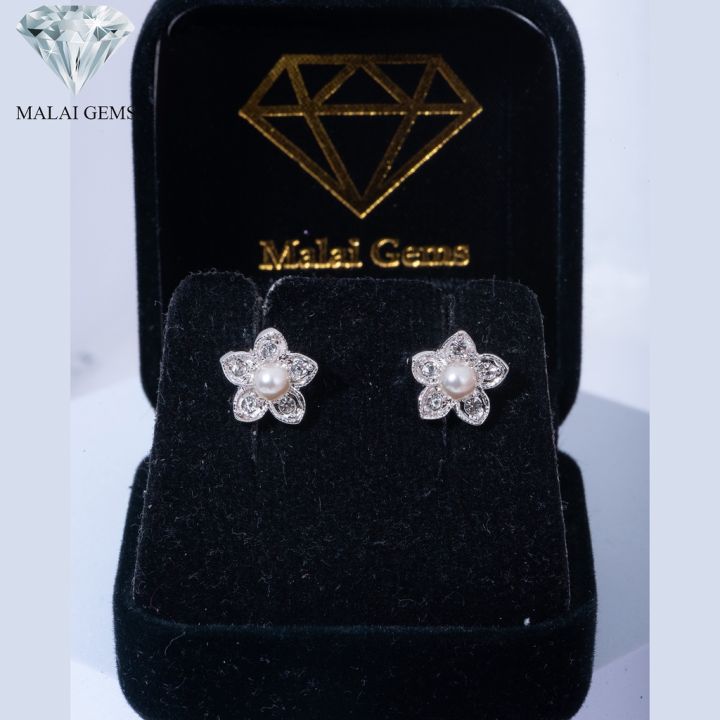 malai-gems-ต่างหูมุก-เงินแท้-silver-925-เพชรสวิส-cz-เคลือบทองคำขาว-รุ่น-11000401-แถมกล่อง-ต่างหูเพชร-ต่างหูเงินแท้