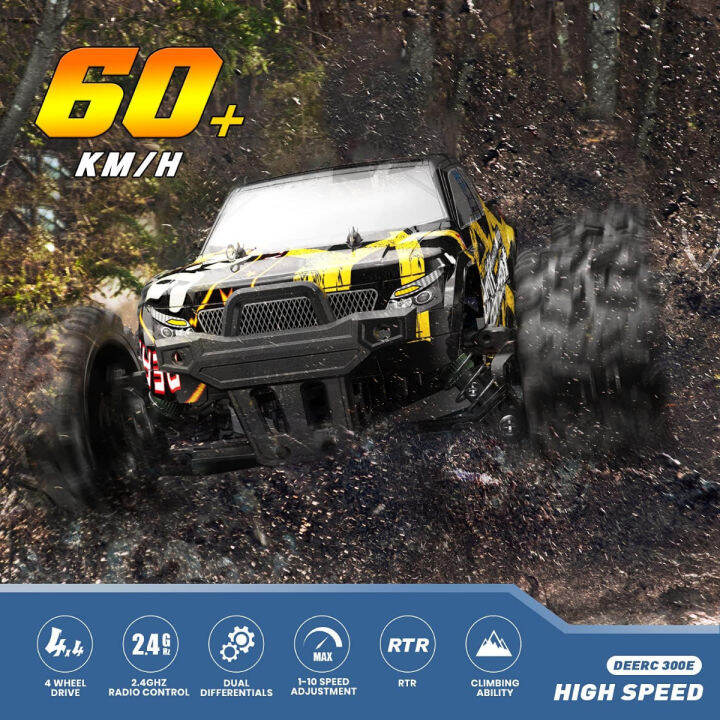 deerc-brushless-rc-cars-300e-60km-h-high-speed-remote-control-car-4wd-1-18-scale-monster-truck-for-kids-adults-all-terrain-off-road-truck-with-extra-shell-2-battery-40-min-play-car-gifts-for-boys