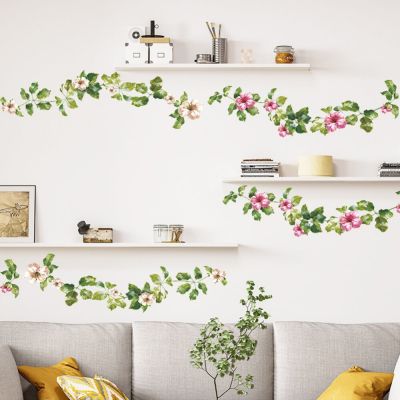 Small Fresh Wall Stickers Green Leaf Flower Rattan Bedroom Porch Home Wall Decals Living Room TV Background Decoration Wallpaper