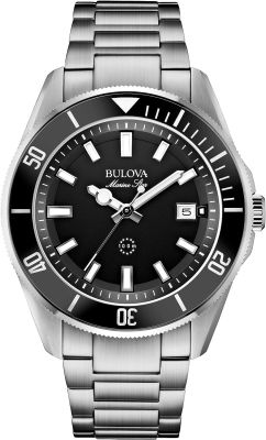 Bulova Mens Marine Star Series B Stainless Steel 6-Hand Chronograph Quartz Watch, Black Dial Style: 98B203