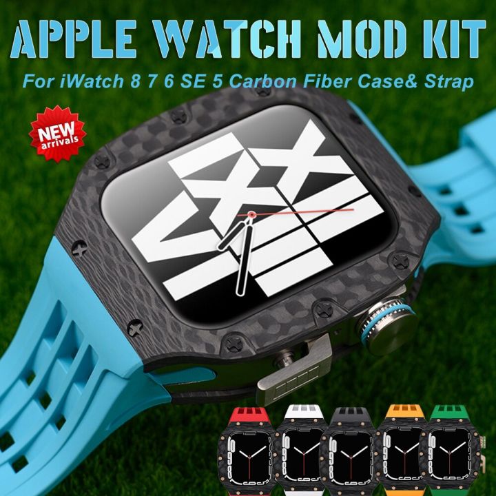 ชุดดัดแปลงคาร์บอนไฟเบอร์สุดหรูสำหรับนาฬิกา-apple-8-7-6-5-se-กล่องโลหะสำหรับ-iwatch-series-45มม-44มม
