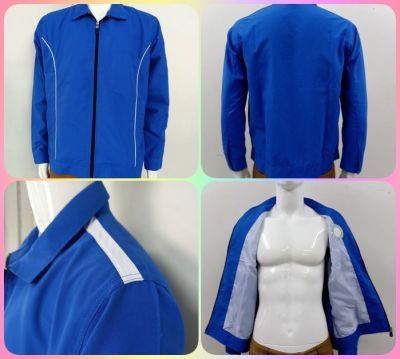 เสื้อแจ็คเก็ตกึ่งสูทสีน้ำเงิน ใส่ได้ ชาย หญิง ซิปหน้า คละไซร์งานผลิตในไทยจากโรงงานครบวงจร