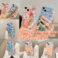 RTY เคสสายรัดข้อมือสำหรับ Vivo Y02 Vivo Y36 Vivo Y78 Vivo Y76 5G Vivo Y11 Vivo Y12 Vivo Y15 Y12i Vivo Y15 Y01 Y15S Y3 Y11D Y76S Crossbody เคสโทรศัพท์ Bluray แววน้ำมันภาพวาดดอกไม้เพชรเคสแบบนุ่ม