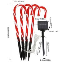 ไฟแท่งลูกกวาด LED คริสต์มาส4ชิ้นสีแดงไฟ Led พลังงานแสงอาทิตย์พลังงานแสงอาทิตย์สวนกลางแจ้งแท่งลูกกวาดไฟทางเดินสนามหญ้าของตกแต่งคริสมาสต์ปีใหม่