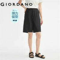 GIORDANO ผู้หญิง กางเกงขาสั้นกึ่งยางยืดแบบทอจับจีบแบบทอที่ดูแลง่ายของ Sorona Free Shipping 05403007