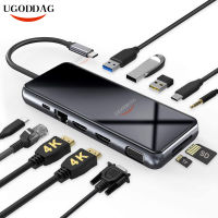 12 in 1 USB C Hub Docking Station with 3USB 2HDMI VGA RJ45 100W PD Aux Type C Adapter Splitter for Samsung ThinkPad