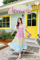 mariadiamond  dress หลากสี sandee Vintage dress เดรสสยาวหลากสี เดรสยาวเเขนตุ๊กตา เดรสยาวลายดอก