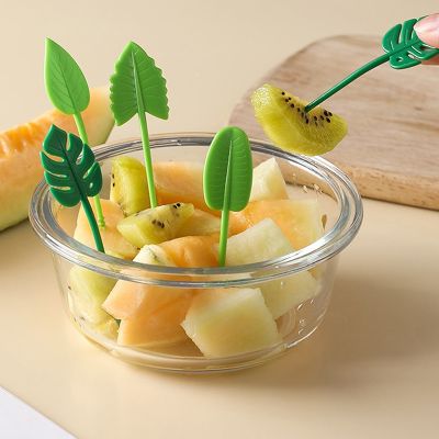 10Pcs Plastic Fruit Forks Mini Cartoon Leaf Shape Snack Dessert Cake Decor Food Picks