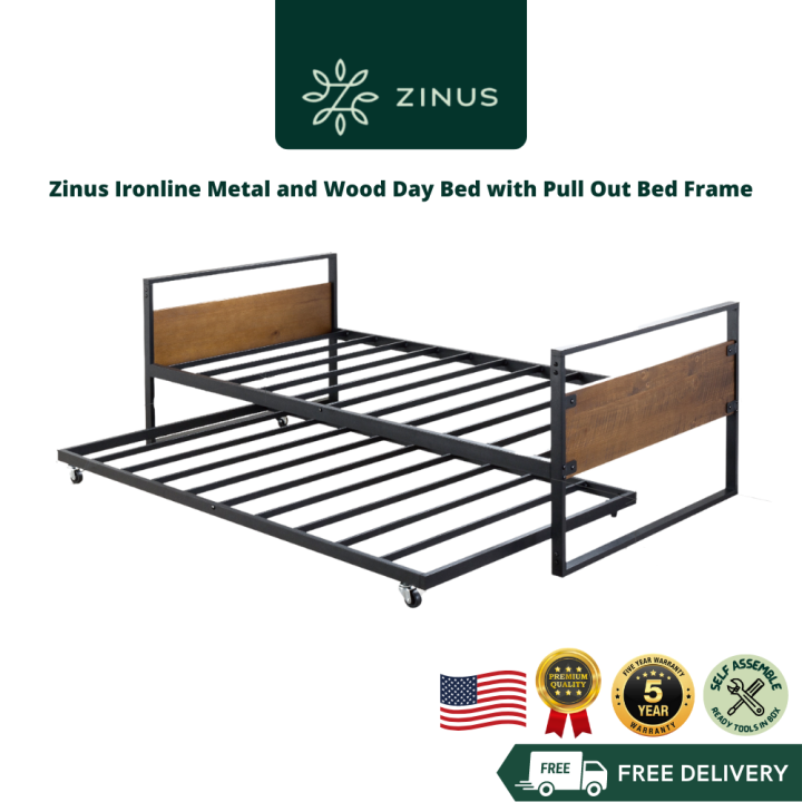 Zinus Ironline Metal And Wood Day Bed With Pull Out Bed Frame | Lazada