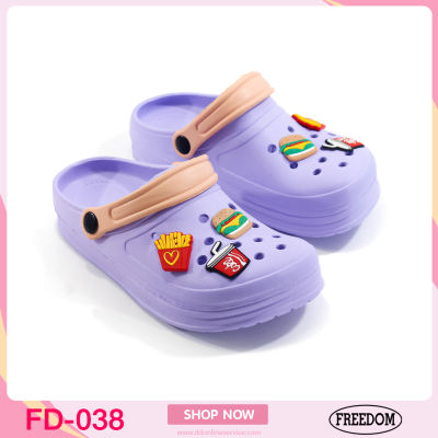 FREEDOM รุ่น FD-038 รองเท้าแตะปิดหัวส้นหนา รองเท้าลายการ์ตูนหลากลาย รองเท้าแฟชั่นวัยรุ่นสุดฮิต รองเท้าหัวแหลม รองเท้ารัดส้น รองเท้าลำลอง