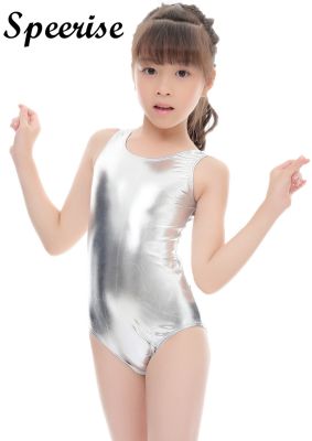 เสื้อกล้ามชุดรัดรูปชุดบัลเล่ต์เส้นใยสังเคราะห์แบบยืดหยุ่นสำหรับเด็ก,ชุดเต้นยิมนาสติกโลหะเงาเด็กเล็กเด็กผู้หญิง