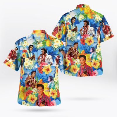 เสื้อยืดแขนสั้นโอเวอร์ไซส์ผ้าคอตตอนสำหรับผู้หญิงผู้ชายเสื้อ3D ลาย King Elvis Presley สำหรับฤดูร้อนฮาวาย5XL 2022