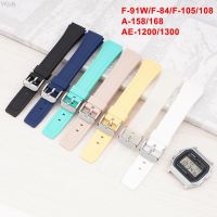 〖Bar watchband〗18MmStrap ForG-SHOCK F-91W/F84/F105/108 A-158/168 AE-1200/1300ซิลิโคนที่มีสีสันข้อมือ BandAccessories