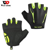 hotx【DT】 WEST BIKING Men Gloves Breathable Half Cycling for Anti-shock Gel Silicone Filled MTB Workout Mitts