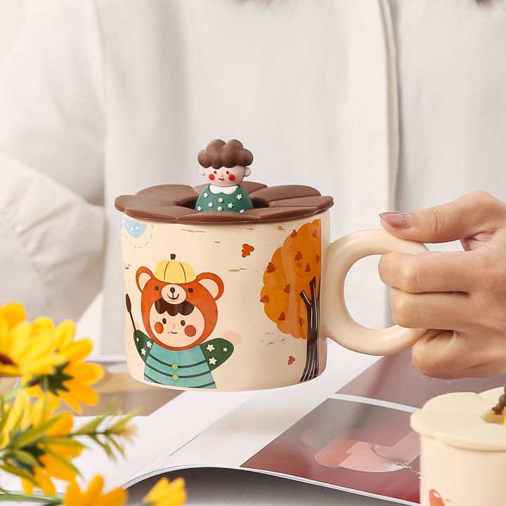 ถ้วยเซรามิกในครัวเรือนสุดสร้างสรรค์รูปการ์ตูนน่ารักกระบอกน้ำลายการ์ตูนถ้วยเด็กชานมสนุกๆแก้วกาแฟ-mugqianfun