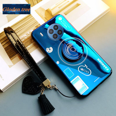 Gloden tree For Huawei Mate 10 10 Pro 20 20 Pro 30 30 Pro 50 50 Pro Case Camera Pattern + Stand + Beautiful Tassel Hand Strap Protective Back Cover Couple Cases