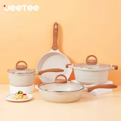 JEETEE Non-stick Wok Pan with Glass Lid, Granite Stone Coating Cookwar –  JEETEE STORE