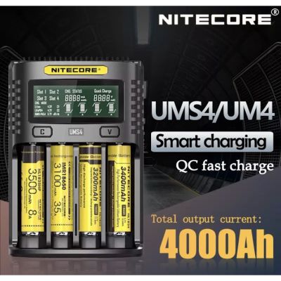 สินค้าขายดี++ แท้100% NITECORE UM4 / UMS4 LCD USB เครื่องชาร์จ Li-Ion IMR INR ICR LiFePO4 18650 14500 26650 AA 3.7 1.2V1.5V 001