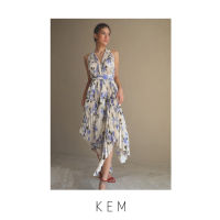 Kemissara Open Back Dress - Floral Purple เดรสคอวีหน้าเปิดหลัง  เดรสโก้หรูใส่สบาย