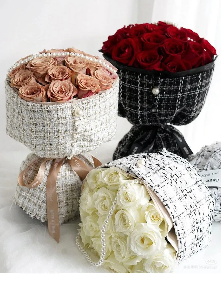 Popular Online Chanel Style Fabric Flower Bouquet Gift Wrapping