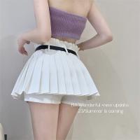 White against the wardrobe malfunction pleated skirts ladies summer spice culottes half show thin skirt of tall waist skirt sexy dress