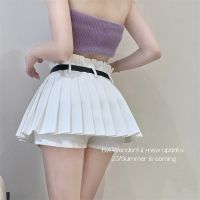 ☞∏◙ White anti-shine pleated skirt womens summer hot girl culottes skirt high waist slim skirt sexy skirt