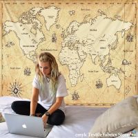 Retro World Map Wall Hanging Tapestry Sleeping Pad Wall Tapestry Art Round Towel Beach Blanket Decor