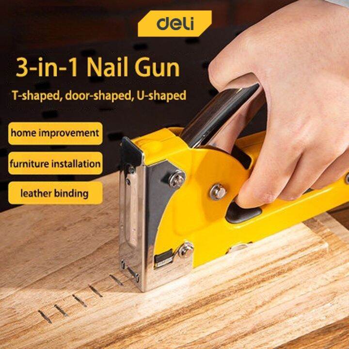 Deli 3 In 1 Industrial Staple Gun Heavy Duty Gun Tacker Metal Stapler