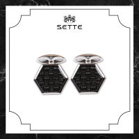 [SETTE] Octoagon Cufflinks with Oxidise BK Enamel Silver 925 Rhodium Plated With Enamel - BTS3741-BK [เซตเต้] คัฟลิงค์รูปทรงหกเหลี่ยม ตัวเรือนเงิน 925 ชุบโรเดียม และลงยาสี