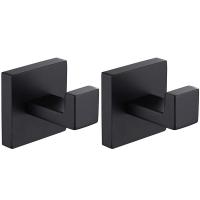 2 Pack Matte Black Towel Hook Stainless Steel Bathroom Rust Proof Clothes Towel Coat Hook Wall Mounted Square Toilet Kitchen Heavy Duty Door Hanger