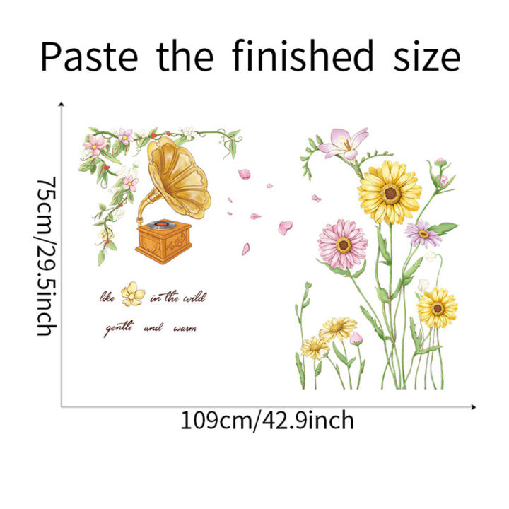 ติดแน่น2แผ่นสติ๊กเกอร์ติดผนังรูปแบบเครื่องบันทึกดอกไม้สติกเกอร์ติดผนังตกแต่งผนังเฉลียงห้องในชีวิตวอลเปเปอร์ห้องนอน