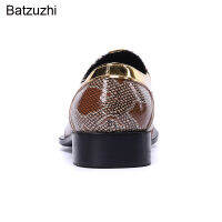 Batzuzhi Luxury Handmade Mens Shoes Pointed Toe Leather Dress Shoes Men Slip on Gold Oxfords for Men PartryWedding, EU38-46