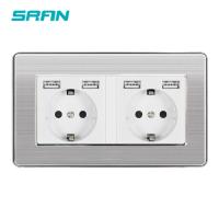 Sran 16a ติดผนังเต้าเสียบไฟผนังหลายทางมาตรฐาน Eu พร้อมแถบเต้ารับ Usb 146มม. * 86แผงสเตนเลสสตีล