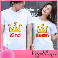 เสื้อยืดคู่รักแขนสั้นคนรัก King Queen ตัวอักษรเสื้อฤดูร้อนเสื้อยืดหญิง