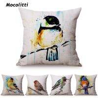 [Hot Sale]Housewear &amp; Furnishingsนกสไตล์จีน Splatter Art ตกแต่งปลอกหมอนภาพวาดสีน้ำมันหลากสี Little Bird โซฟาหมอนอิง