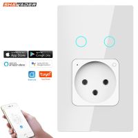 ۞●☈ Shawader Wifi Smart Tuya Israel Light Switch Wall Socket Israeli Plug Electrical Outlet Touch Glass Panel by Alexa Google Home